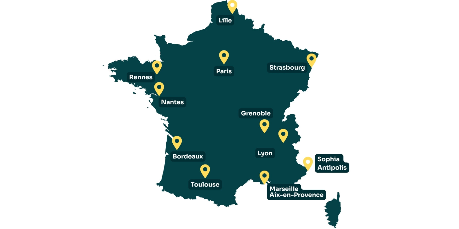 Carte de notre implantation en France (désactivez le mode «éco» du site pour visualiser la carte)